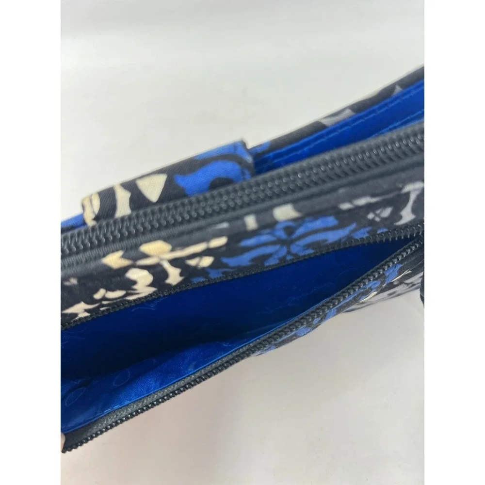 Vera Bradley Canterbury Pattern Turn Lock Zip Around Wallet Cobalt Blue Black